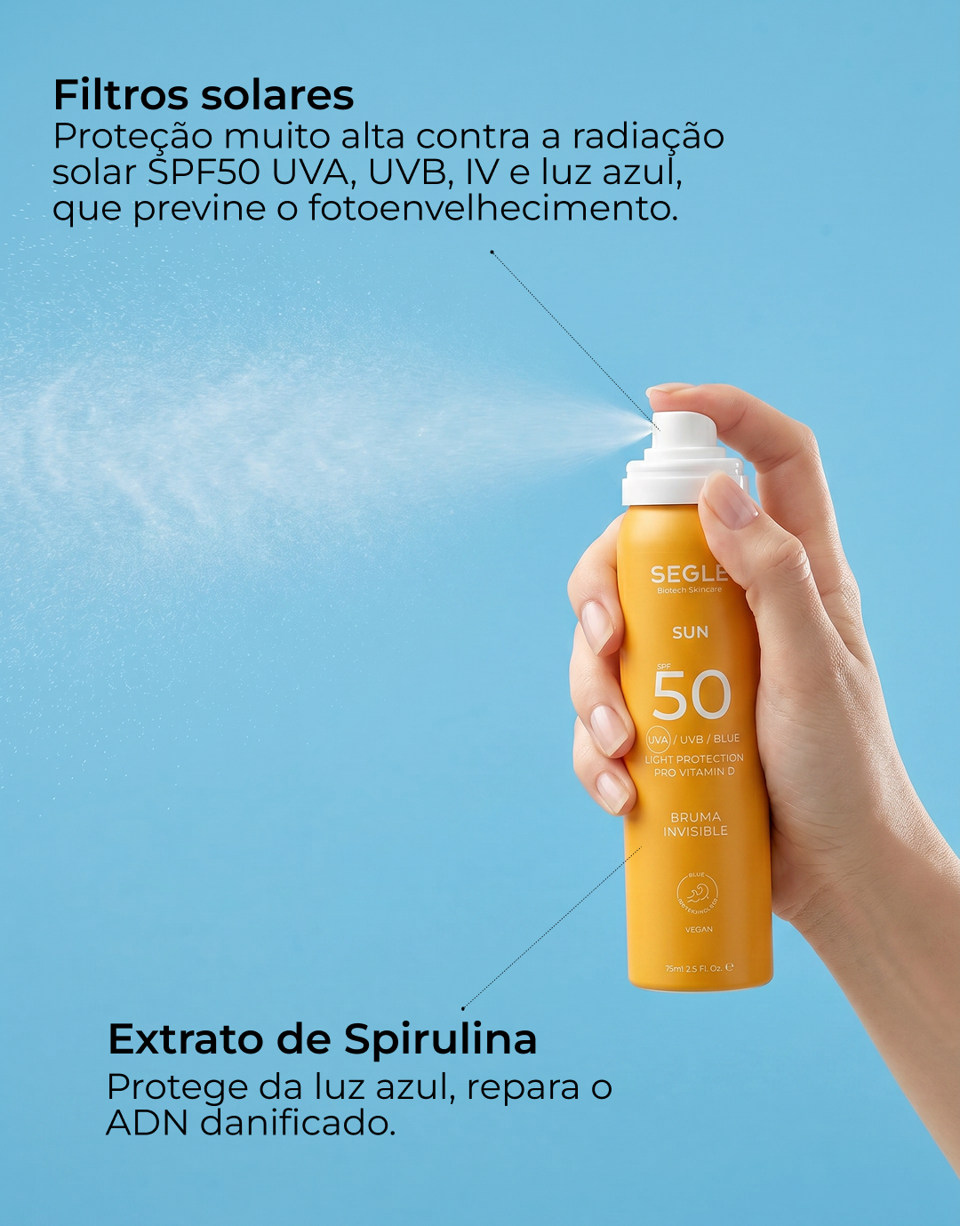 Bruma solar facial invisível SPF50